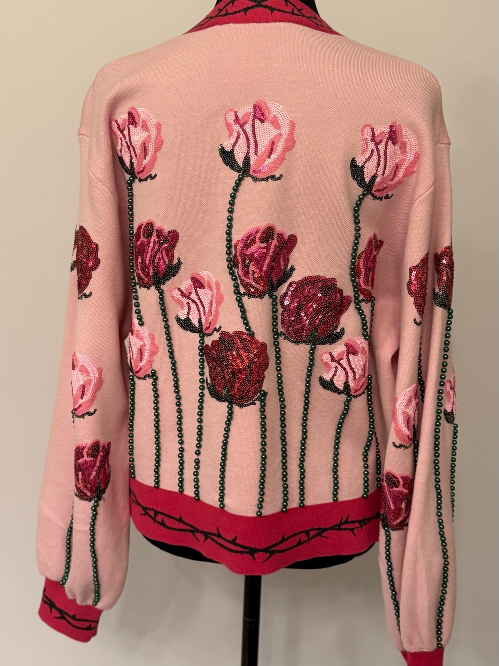 QUEEN OF SPARKLES Long Stem Roses Pink Floral Button Cardigan - Picture 11 of 12